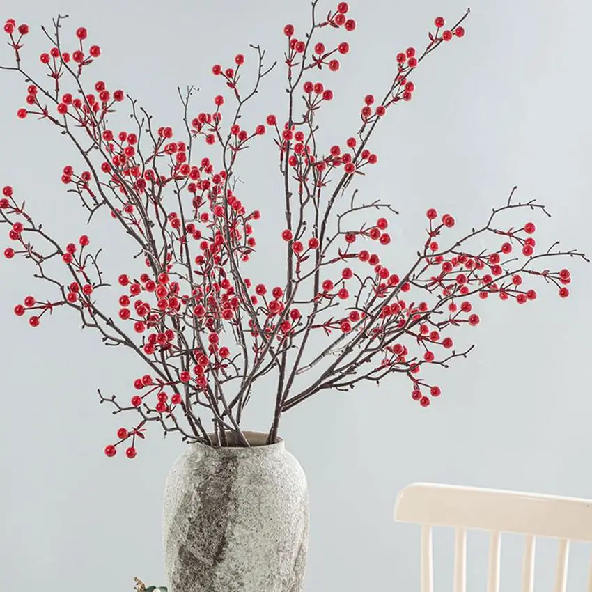 

1pc Artificialplant Holly Little Red Fruit NewYear Home Vase table dishgarden Festival Party Wall Wedding Decor DIY Gift Box