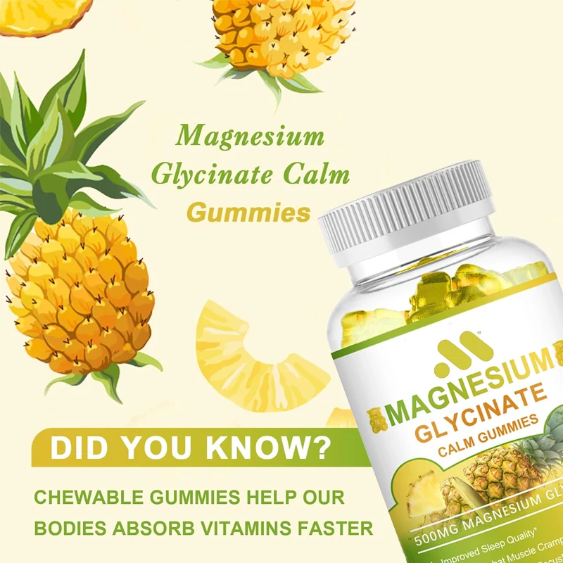 

Citrate gummies 1000mg, taurine 500mg&Matale 200mg - Magnesium potassium supplement for calming mood 60 pineapple gummies