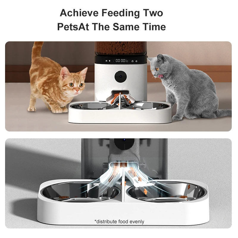 WiFi Control Cat and Dog Sensor Automatic Dual Automatic Pet Feeder with Camera, Convenient Dual Feeding