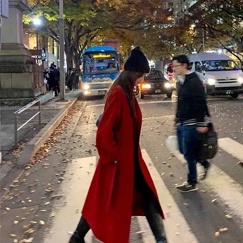 2025 femmes blanc laine manteaux col rabattu Drouble visage cachemire manteau Style ample hiver vêtements longs manteaux hauts nouveau