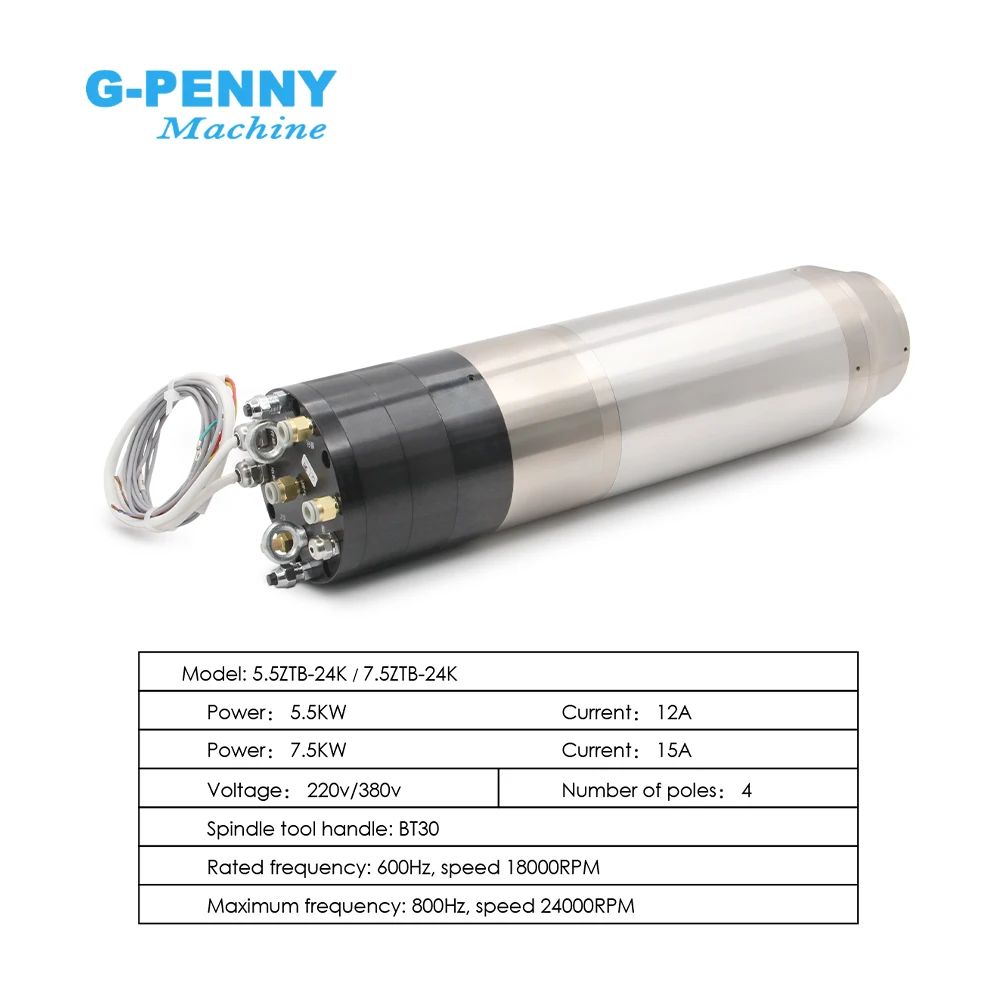 G-Penny BT30 5.5KW/7.5KW 380v / 220v ATC Spindle Motor Automatic Pneumatic With Seal Water Cooled Spindle Motor For Metal / Woo