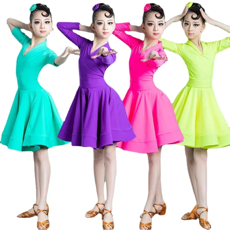 Girls Professional Latin dancing dress Kids Salsa Dance wear clothing Children's performance Carnival Latin Stage wear clothes