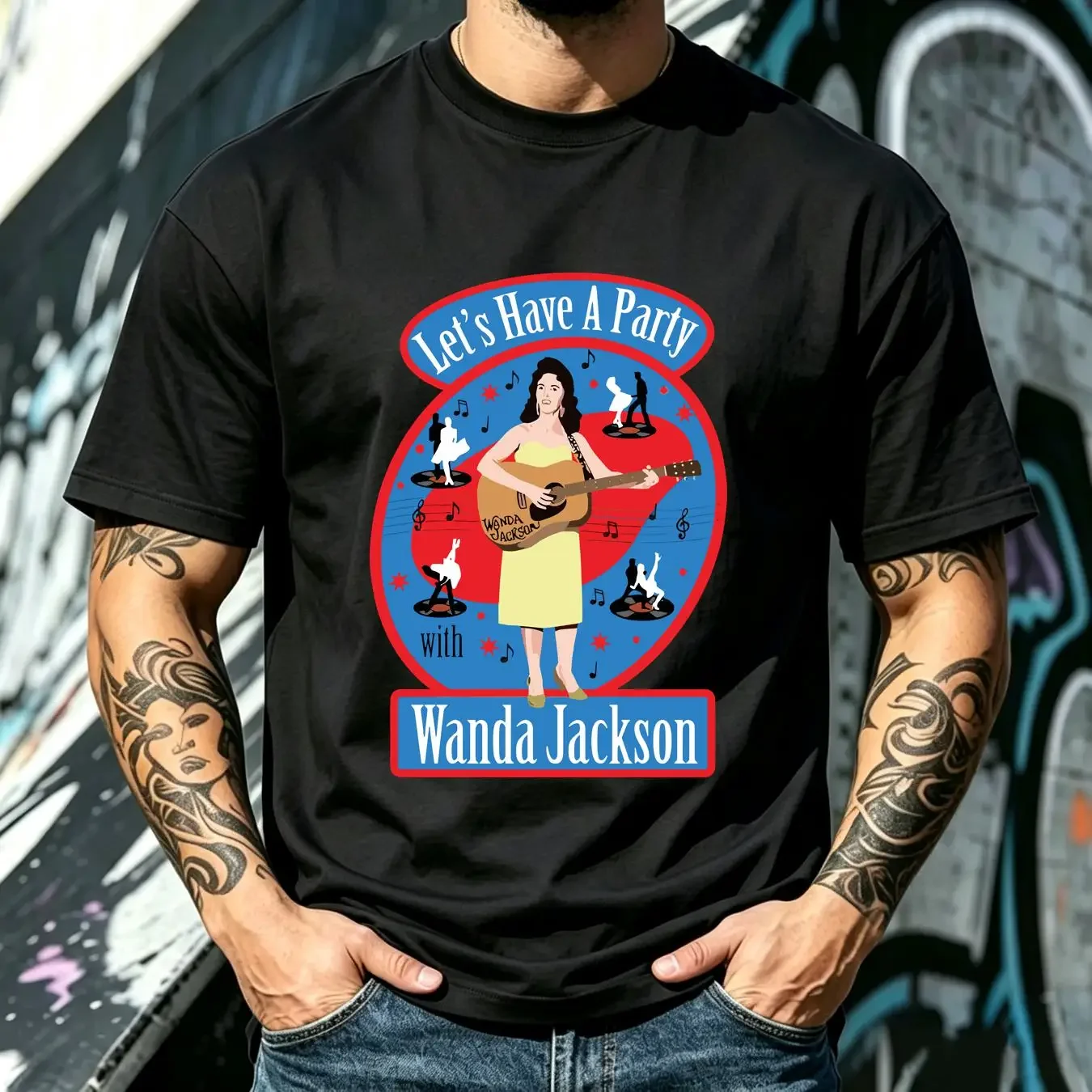washed T Shirt Wanda Jackson Lets Have a Party Jarod Art long or short sleeves vintage Washed homme Comfortable fashion Stylish