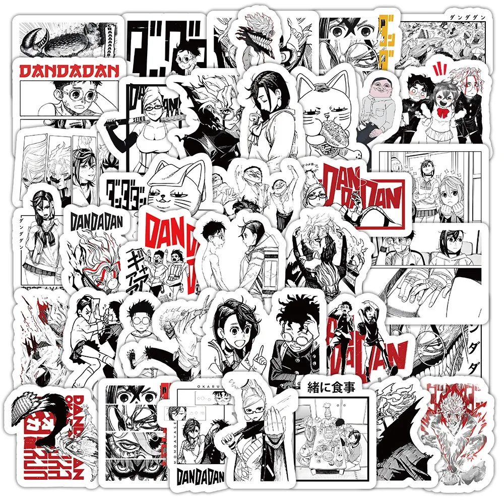 50PCS New DAN DA DAN Cartoon Stickers Funny Anime Graffiti Decoration Kids Toys Black White Style Decals Laptop Guitarr Car Bike