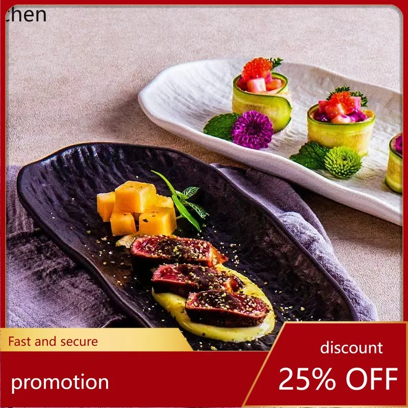 

Zml rock texture rectangular plate - creative sushi plate for home and commercial use - ceramic dinner plate