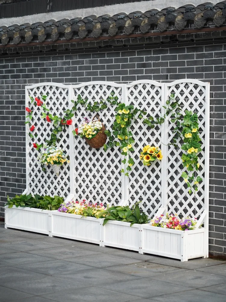 Outdoor anti-corrosion wood courtyard planter grid frame, outdoor grid fence, climbing vine frame, balcony storage rack