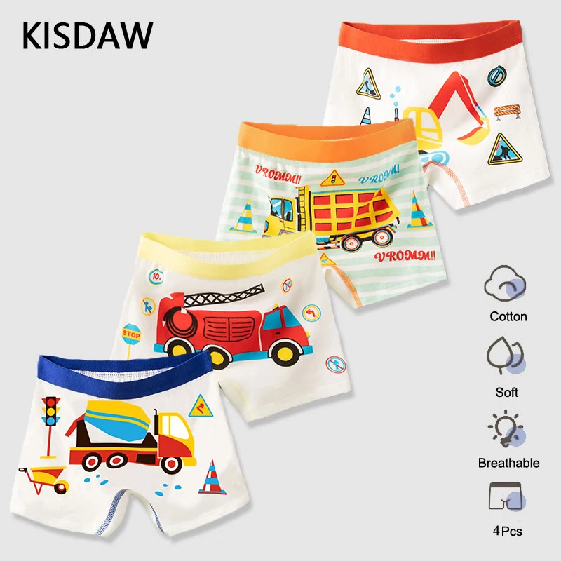 4 Pcs/Lot Boys Cotton Underpants Assorted Cars Cartoon Patterns Boys Boxer Briefs Breathable Children Underwears Shorts 3-14T