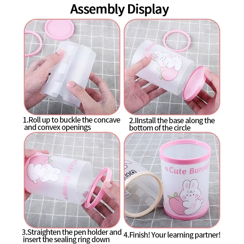Kawaii Cartoon Pen Holder Desktop Organizer INS Transparent Pencil Case Cosmetics Brush Storage Box Home Decoration Accessories