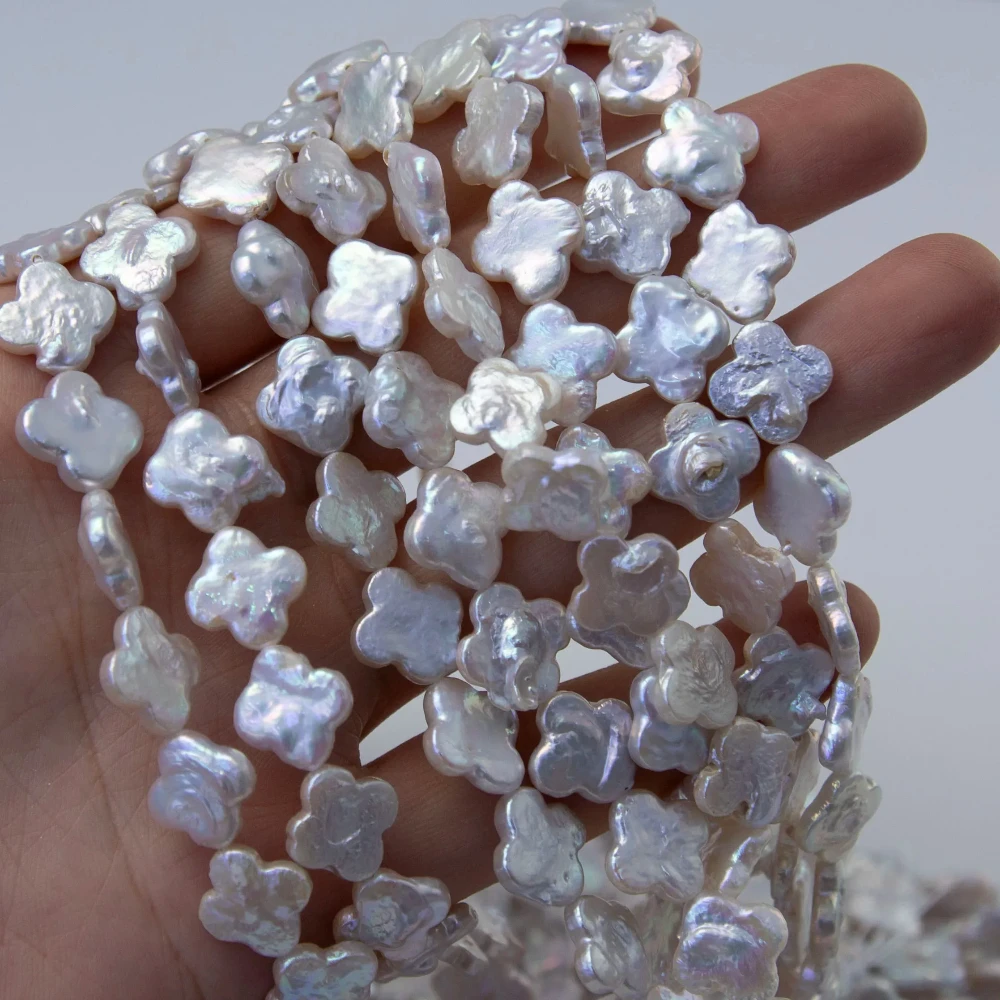 

1 Strand 11-12mm Natural Freshwater Pearl Strand White Flower Shape Quatrefoil Loose Beads For Jewelry DIY Necklace Bracelet