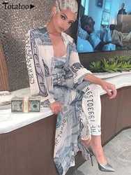 Totatoop Money Print Party Wear Suit For Women 2024 2 Piece Set Top And Maxi Cardigan Cover Up Beach Outfit Sets Tracksuit