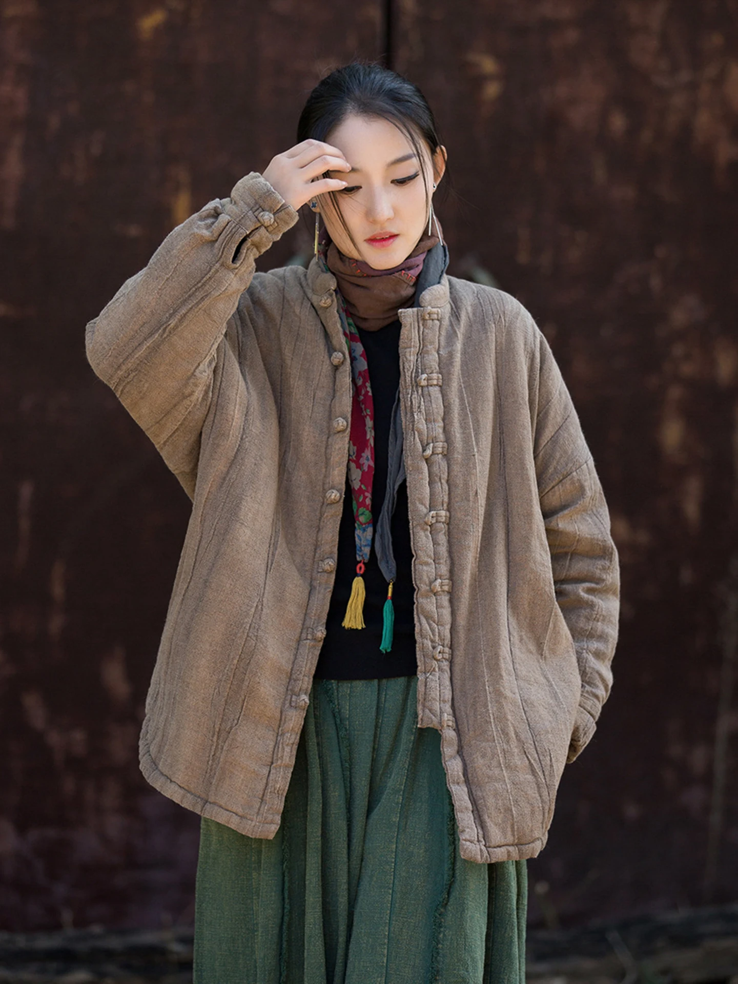 New Chinese Style Women's Cotton Jacket Retro National Trend Young Dyed Cotton Linen Top Zen Knot Winter Outerwear