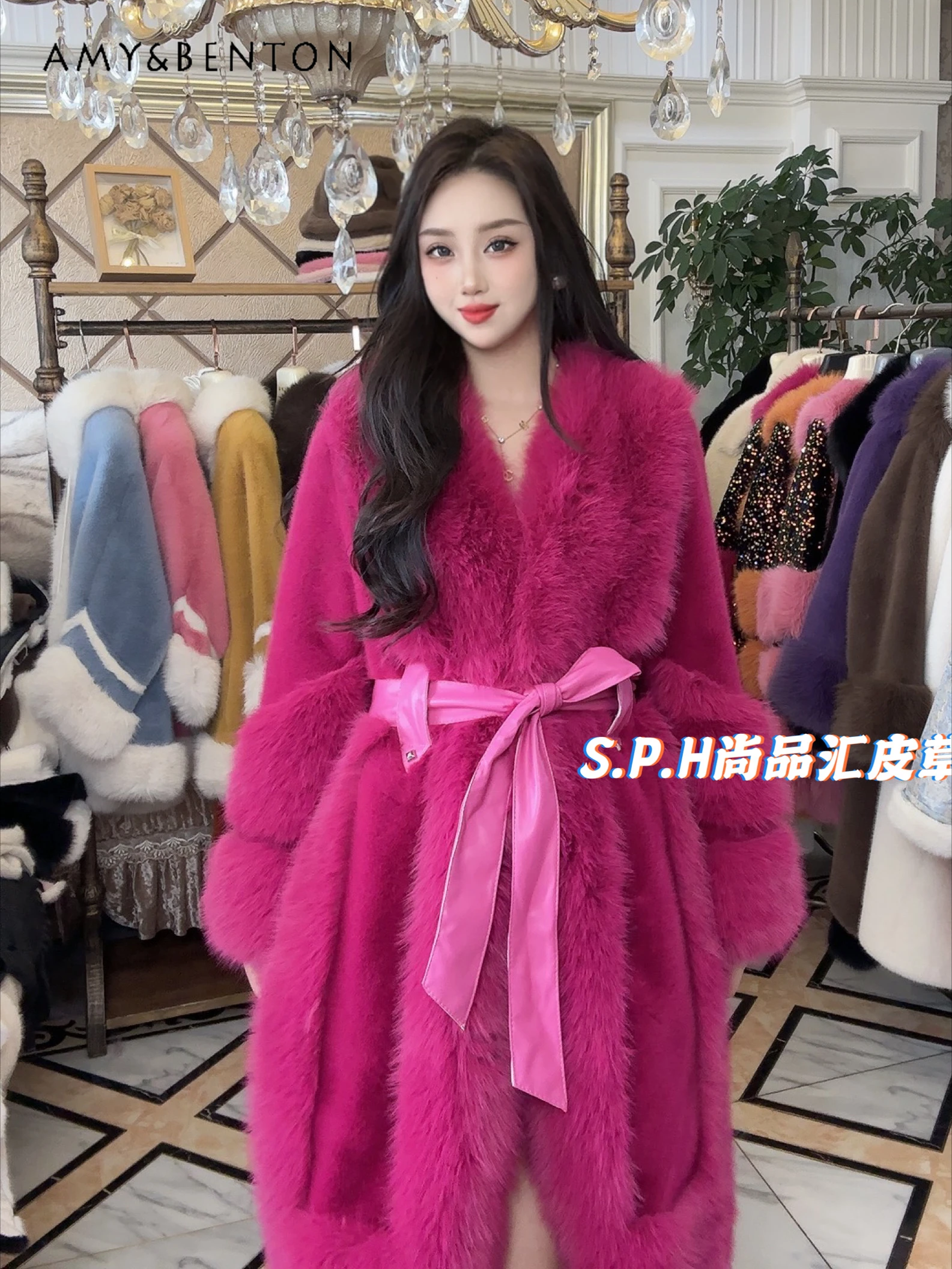 

Winter European Mink Toka Fox Hair Belt Slim Fur Coat Women High End Solid Color All Match Faux Fur Coat Thickened Warm Jacket