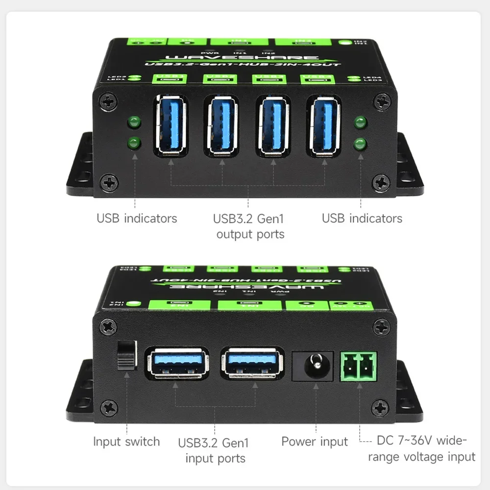 Imagem -02 - Industrial Grade Usb Hub Switchable Dual Channels a Adaptador Usb até 5gbps Multi Proteção para Mac Windows 3.2 Portas