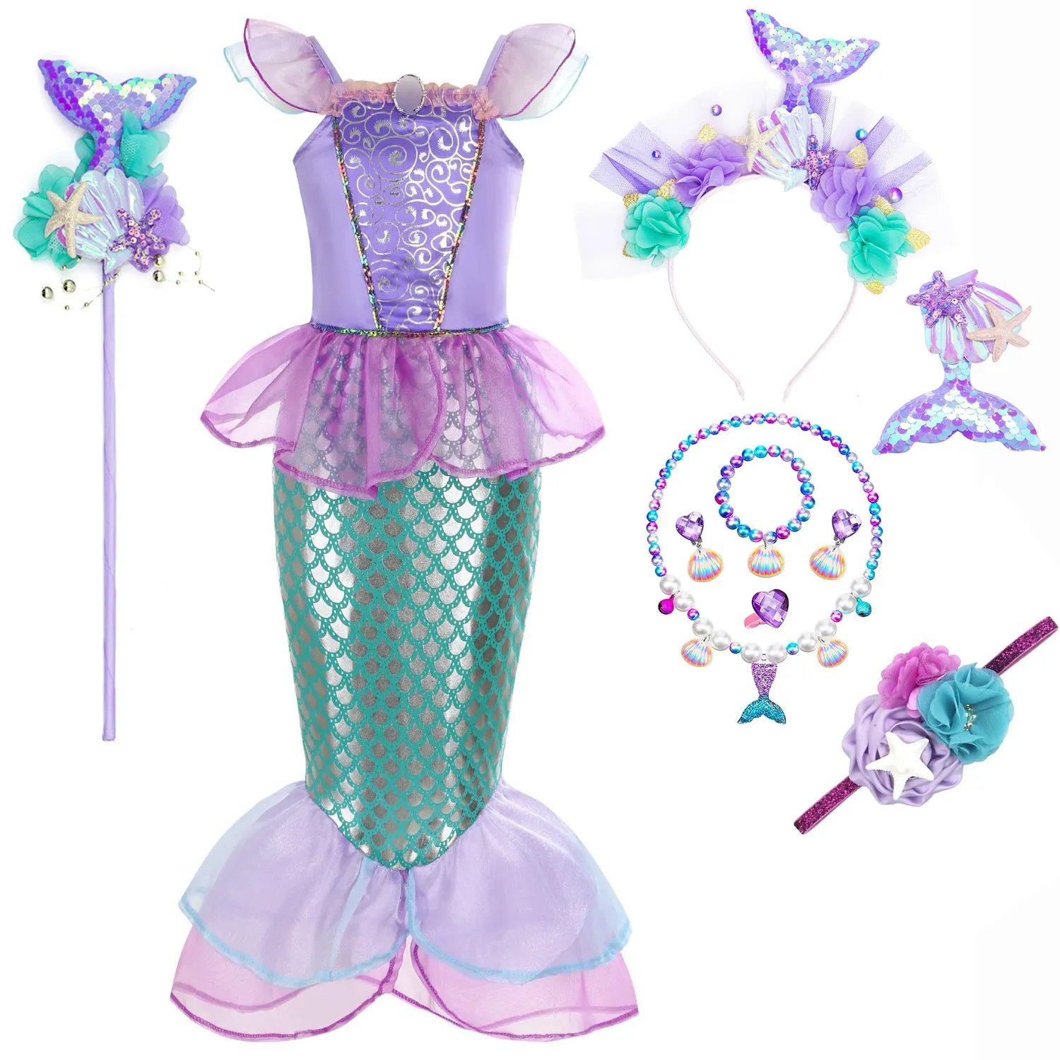 

Little Mermaid Princess Ariel Costume For Girls Kids Cosplay Children Carnival Birthday Party Prom Clothes Summer Dress Vestido