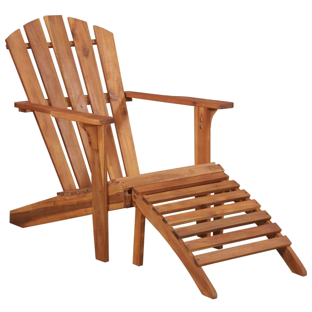 

Patio Adirondack Chair with Footrest Solid Acacia Wood 27.4" x 52.2" x 35.8" Lounger Chair Outdoor Furniture