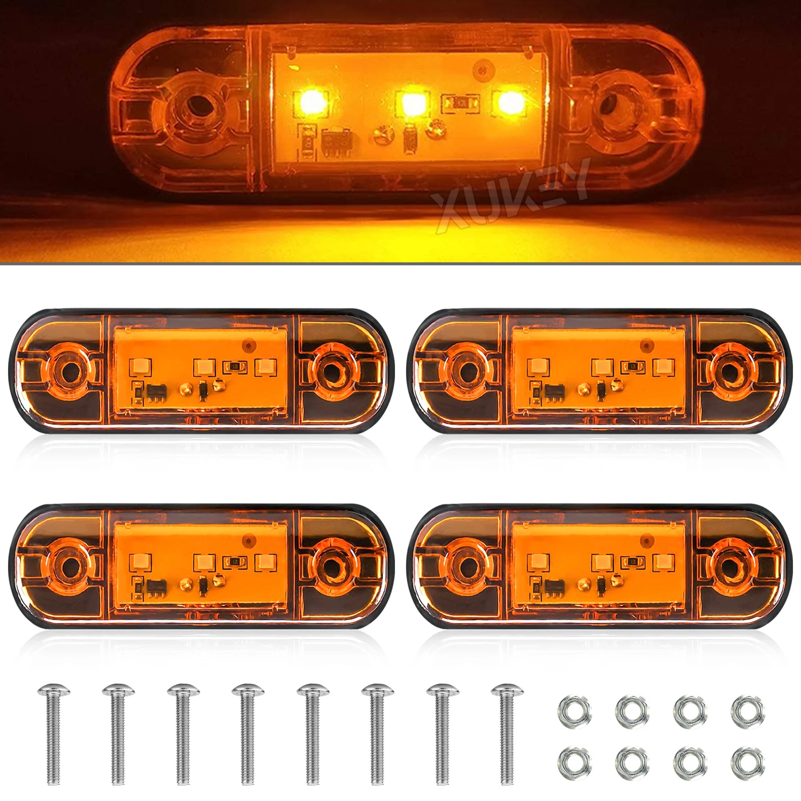 4pcs LED Truck Parts Side Marker Lights 12V-24V Amber Indicator Lorry Trailer UTE Turn Signal Side Front Position Clearance Lamp