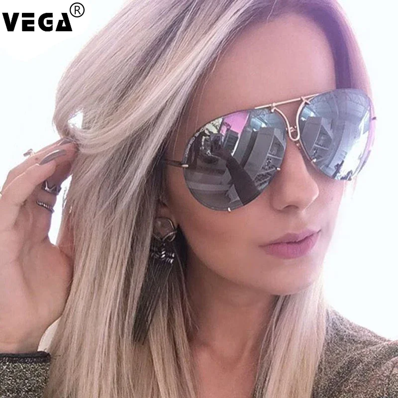 VEGA Ladies Big Sunglasses Women Large Aviation Glasses Female Oversized Eyeglasses Oversize Sunglass Women Rimless Eyewear VG06