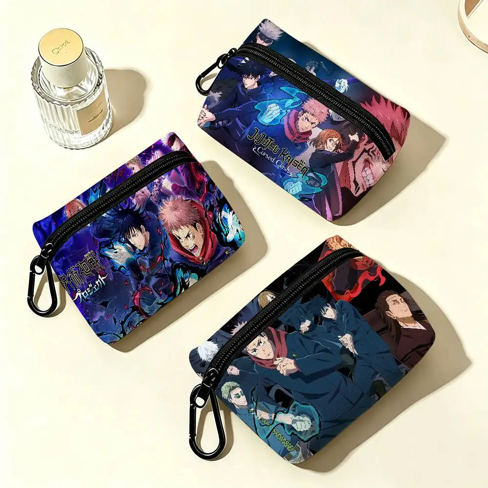 Cartoon Anime Jujutsu Kaisen Lightweight Oxford Fabric Coin Purse Carabiner Hook Design Mini Card Key Organizer Bag