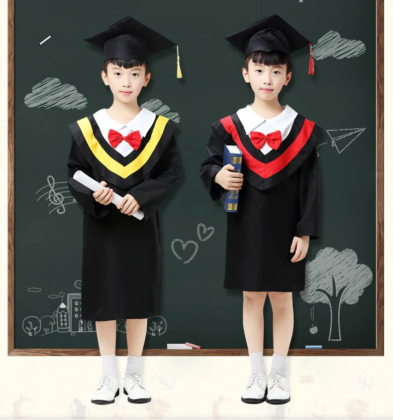 

Kids Graduation Gown Bachelor Costumes for Boys Girls Role Play Costume Primary School Students Graduation Gown with Tassel Cap