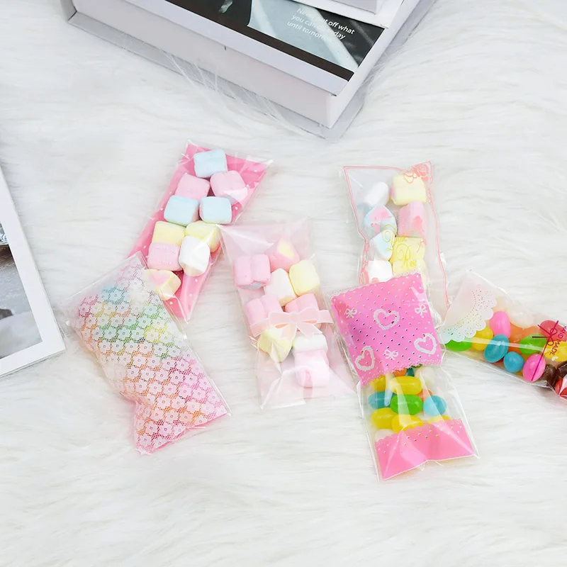 100pcs Plastic Candy Cookie Bags Gift Packaging Self Adhesive Opp Bag for Birthday Party Wedding Favors Chocolate Bag 10x5cm