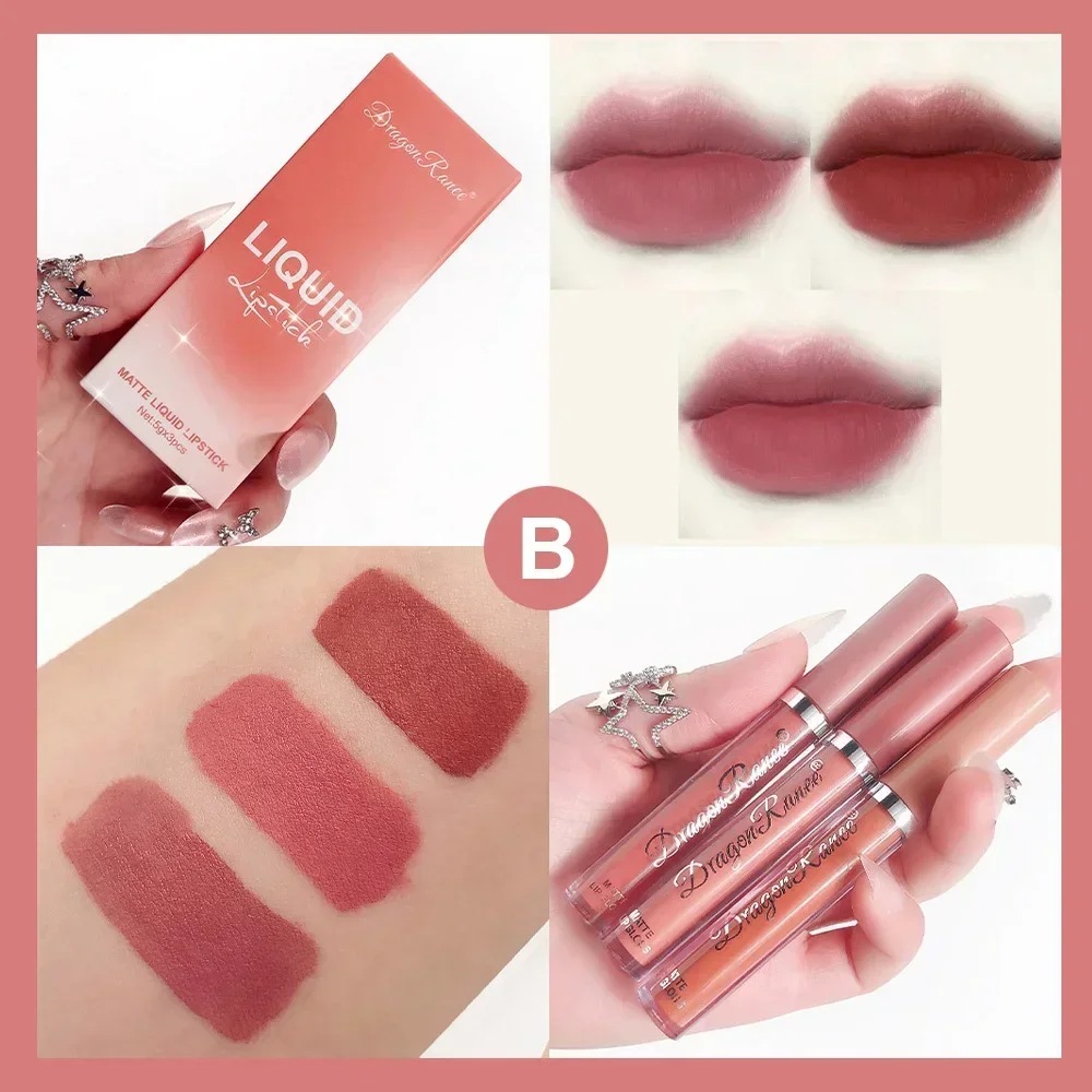 3 stücke Samt Matte Lip Gloss Set Wasserdichte Lange-tragen Flüssigkeit Lippenstift Lippen Farbe Lippen Täglichen Make-Up Frauen Kosmetik