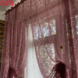 Elegant Hollow Lace Door Curtains for Roman Window Kitchen Vintag Purple Lace Tulle Curtains for Living Room Entrance Curtain146