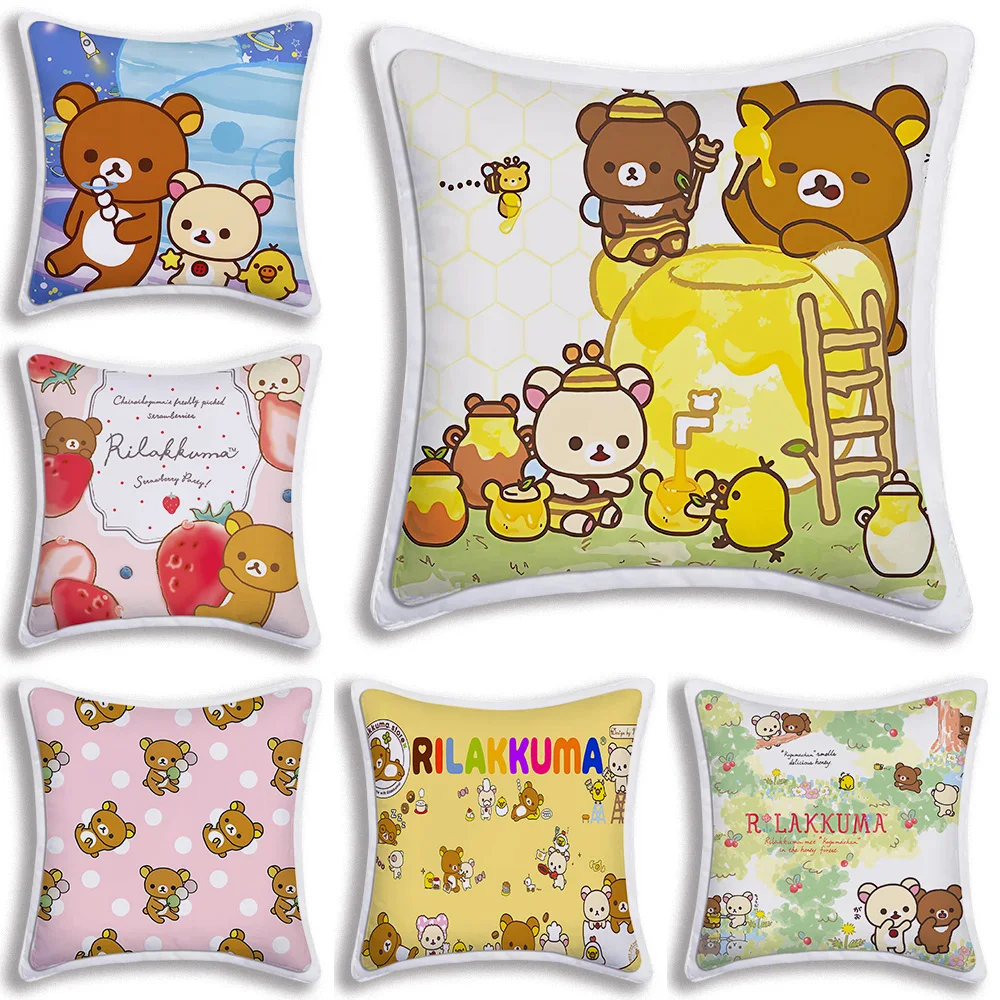 Cute Cartoon R-Rilakkuma Hippie Pillow Covers Cartoon Sofa Decorative Home Double-sided Printing Short Plush Cute Cushion Cover