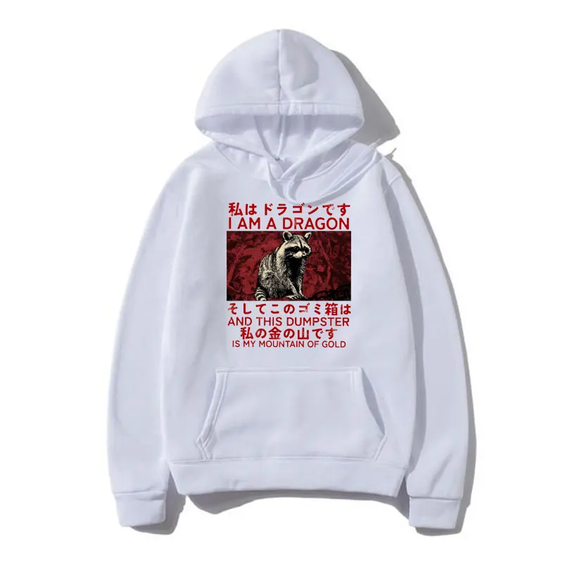 Funny Dragon Raccoon Japanese Raccoon Weird Hoodie Men Women Hooded Sweatshirts Fashion Casual Harajuku Pullover Oversized Hoody