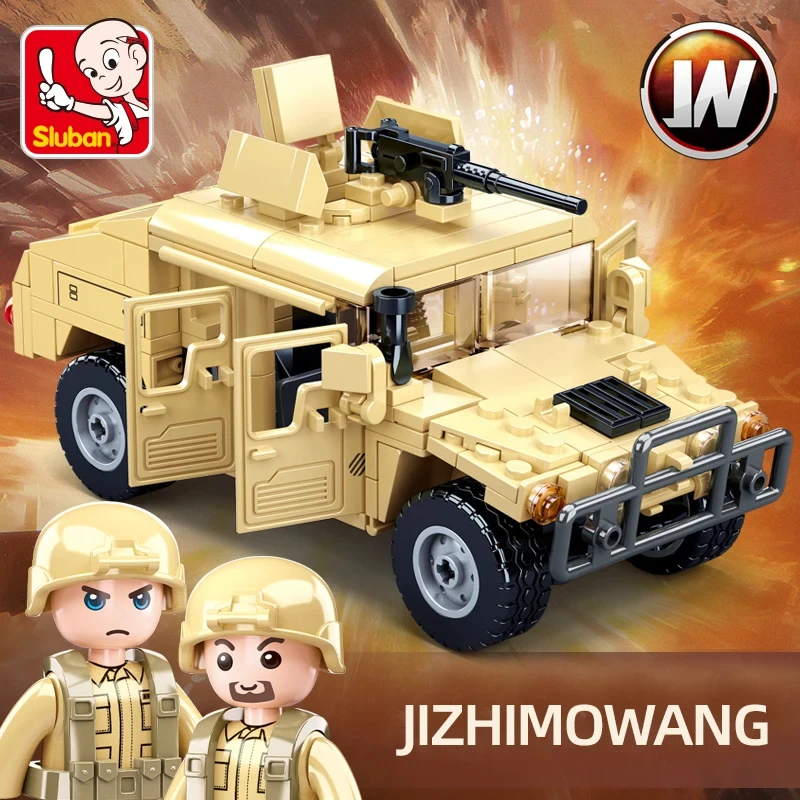 Sluban 265PCS WW2 Military SWAT H2 Assault Vehicle Building Blocks Army Soldier Armor Car Model Bricks DIY Toys Gifts For Kids