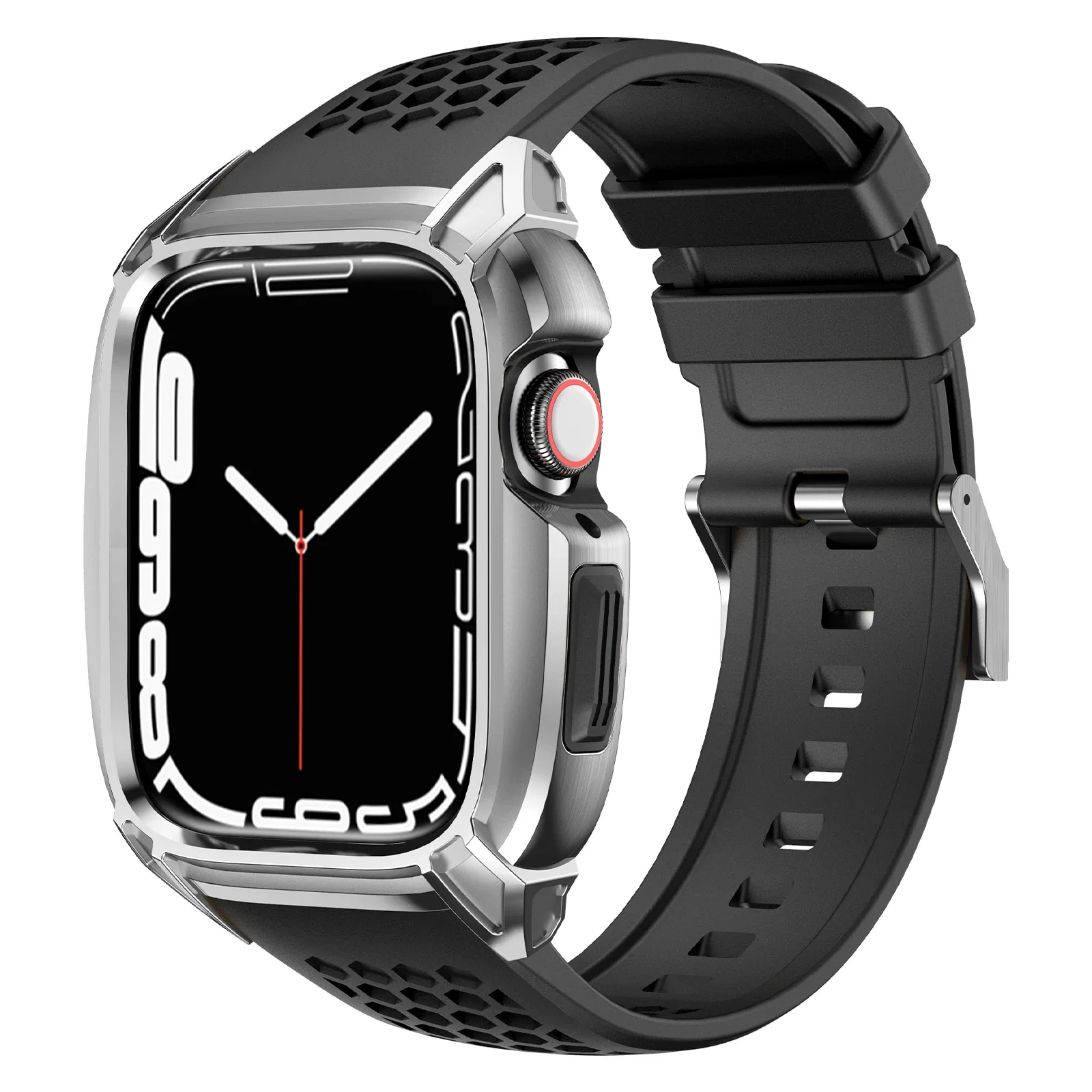 Modification Kit For Apple Watch 9 45mm Stainless Steel Case+Rubber Strap For Iwatch Series 9 8 7 6 SE 5 4 45MM 44MM Refit Kit