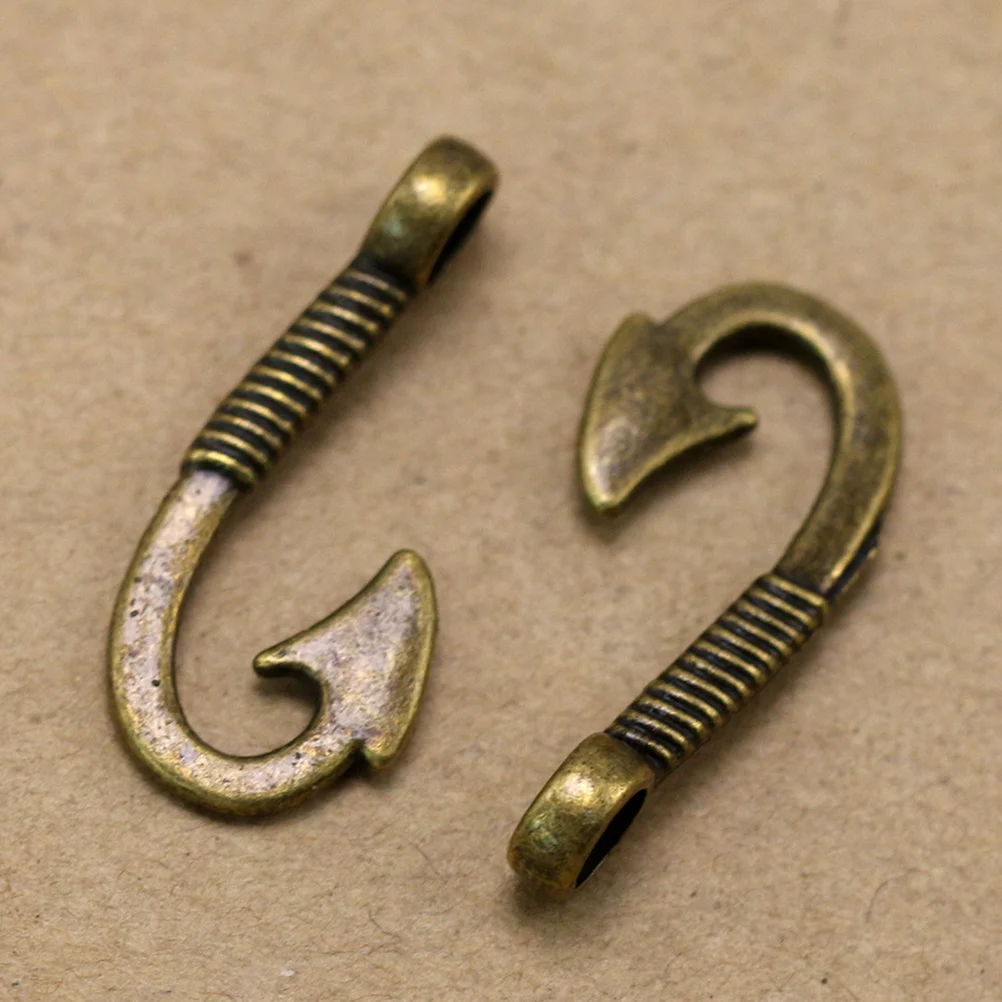 

50pcs Bronze Fishhook Pendant Vintage Alloy Diy Jewelry Making Component For Necklace Bracelet Keychain Dangle Craft