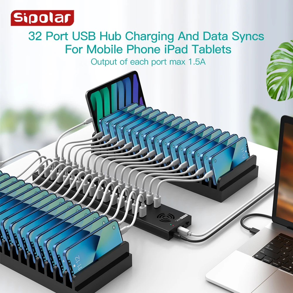 Sipolar A-832 32 Port USB3.0 Hub 32 Port Docking Station 240W High Power Adapter Fast Data Transmission Charging Station