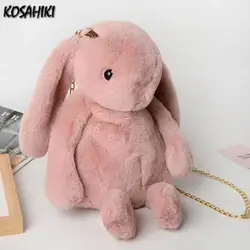 Cartoon Fashion Fluffy Rabbit Women's Handbags Children Kawaii Girls Sweet Y2k Shoulder Bag All Match Cute Chain Crossbody Bags