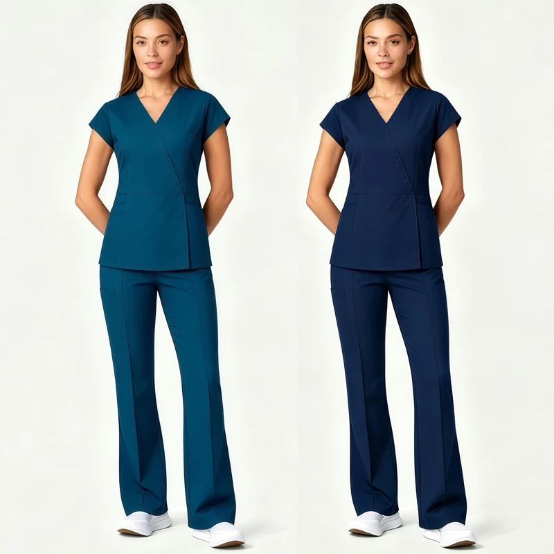 Image of Scrubs-Set Krankenschwester Medizinische Uniformen Arzt Chirurgie Arbeitskleidung Schönheitssalon Arbeitskleidung Kurzarm V-Ausschnitt Oberteile+Hosen Sets Damen Unisex