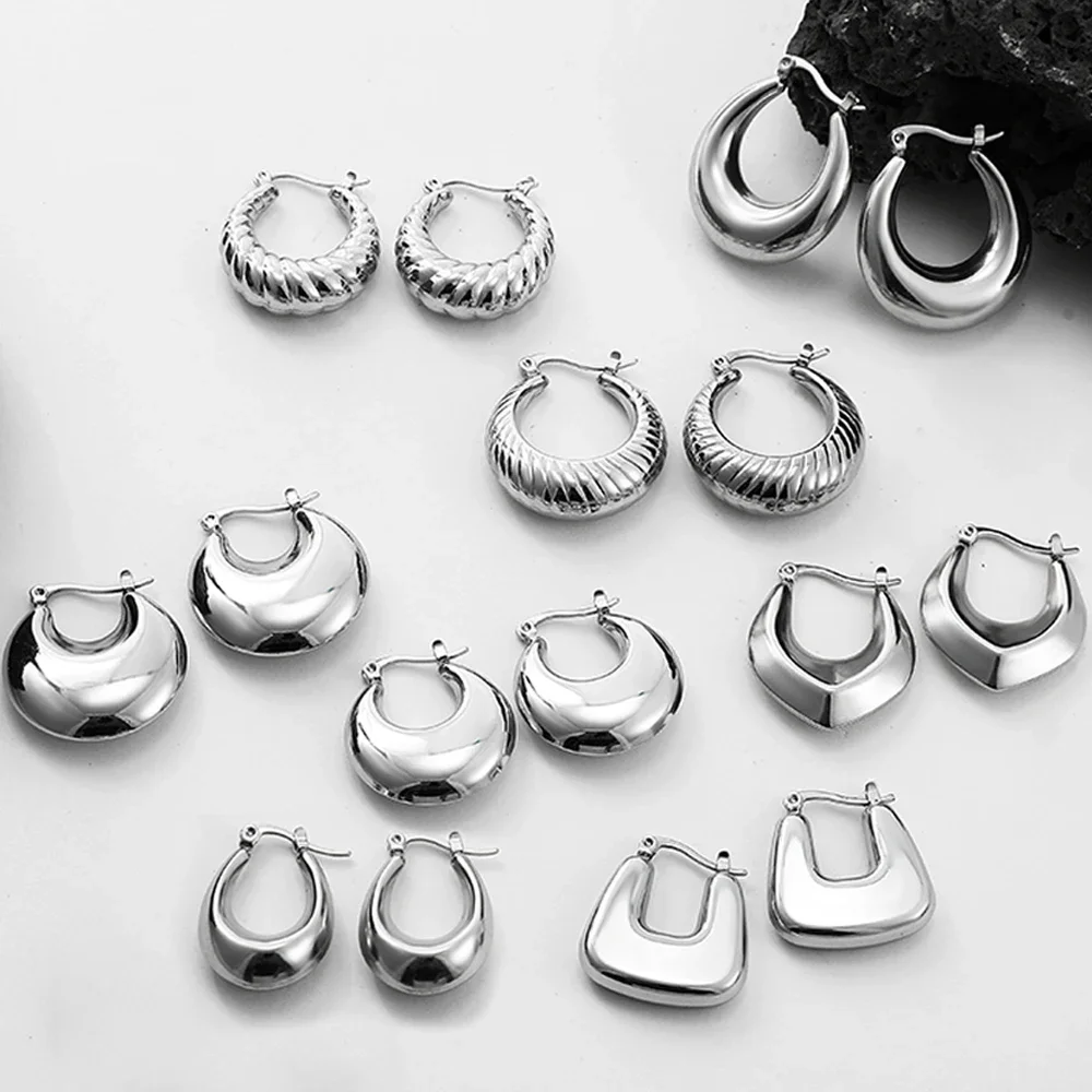 Smooth Stainless Steel Croissant Thick Huggie Hoop Earrings for Women Girls Simple Polished Hoops Ear Buckle Bijoux Party Gifts