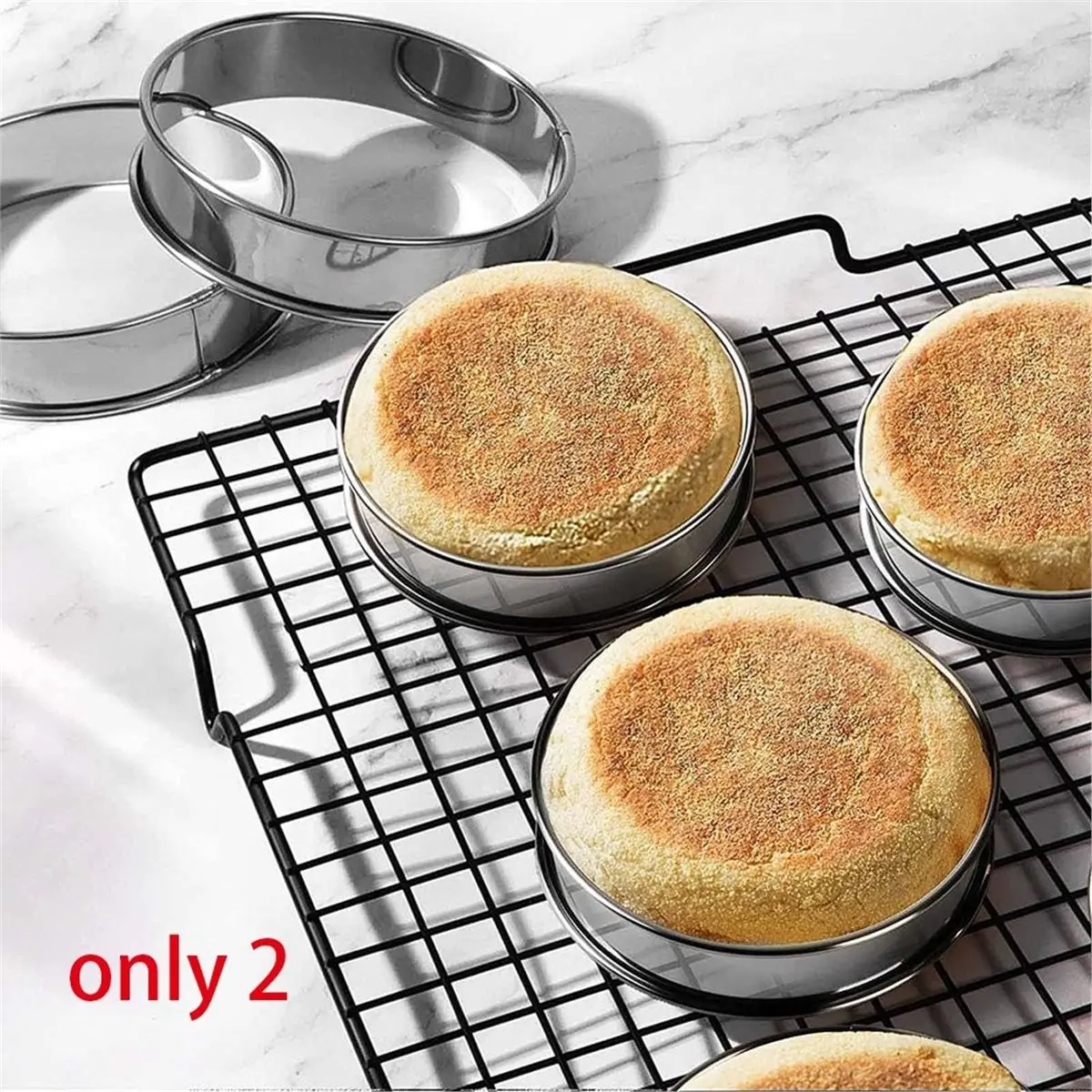 2pcs Stainless Steel Double Rolled Baking Circle Tart Ring Fruit Pie Cake Cookie Molds 8cm for Kitchen Biscuit Pastry