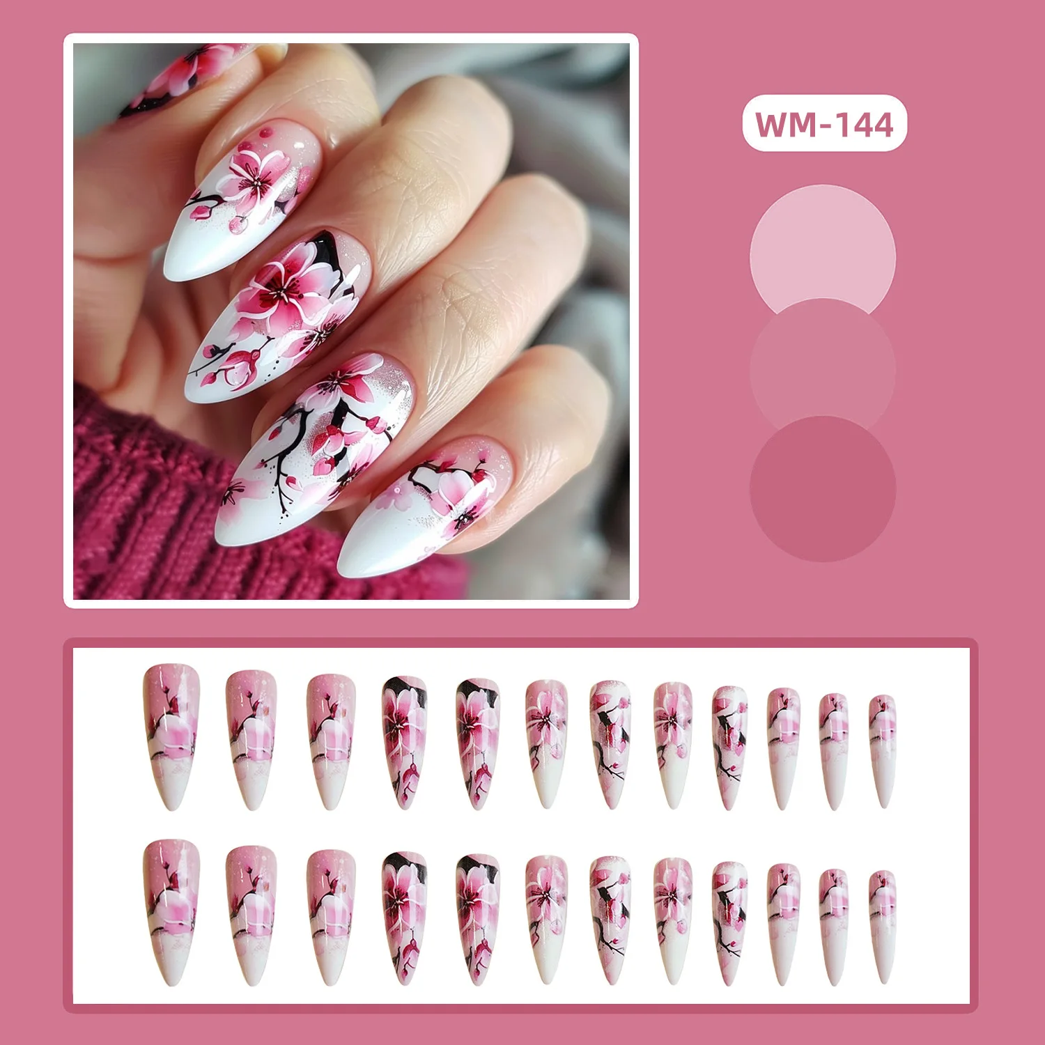 24pcs Easter Bunny Fake Nail Tips Chinese Cute Flowers Leopard Print Press on Nails Wearable Full Cover European False Nails