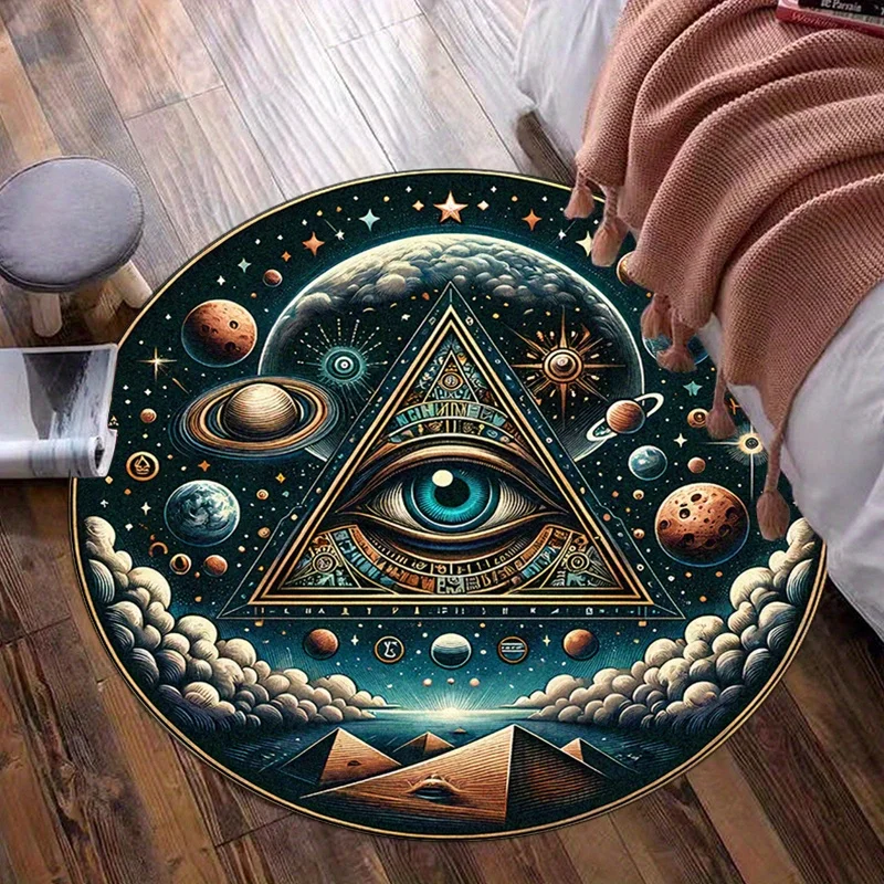 

Всевидящий глаз Пирамида Космические планеты Круглый ковер Мягкий кристаллический бархатный напольный коврик Мистический художественный дизайн Домашний декор Ковер для гостиной