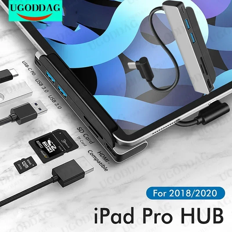 USB C HUB For iPad Pro 12.9 11 2020 2018 Type C HUB to HDMI-Compatible USB 3.0 PD SD TF USB-C USB HUB Adapter For MacBook Air