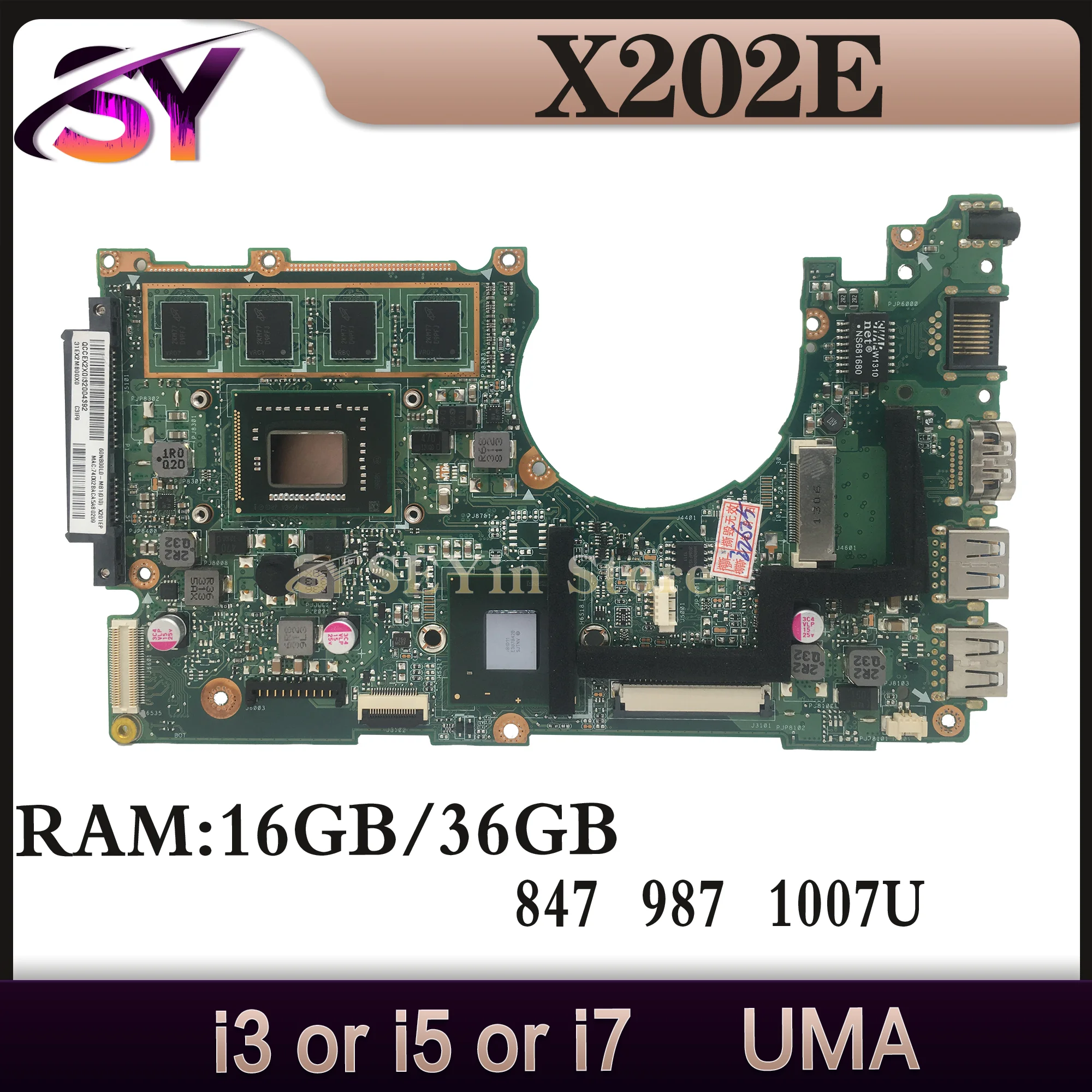 

X202E Mainboard For ASUS X200E X201E S200E X201EP X201EV Laptop Motherboard 847/987/1007U I3 I5 I7 2GB/4GB-RAM UMA