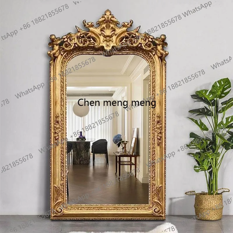 

European-style carved full-length mirror, dressing, decoration, wall hanging floor, mirror retro villa