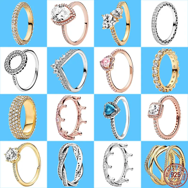 

Engagement Party Ring 925 Sterling Silver Classic Sparkling Simple Crown Heart-shaped Ring Exquisite Charm Jewelry Gifts