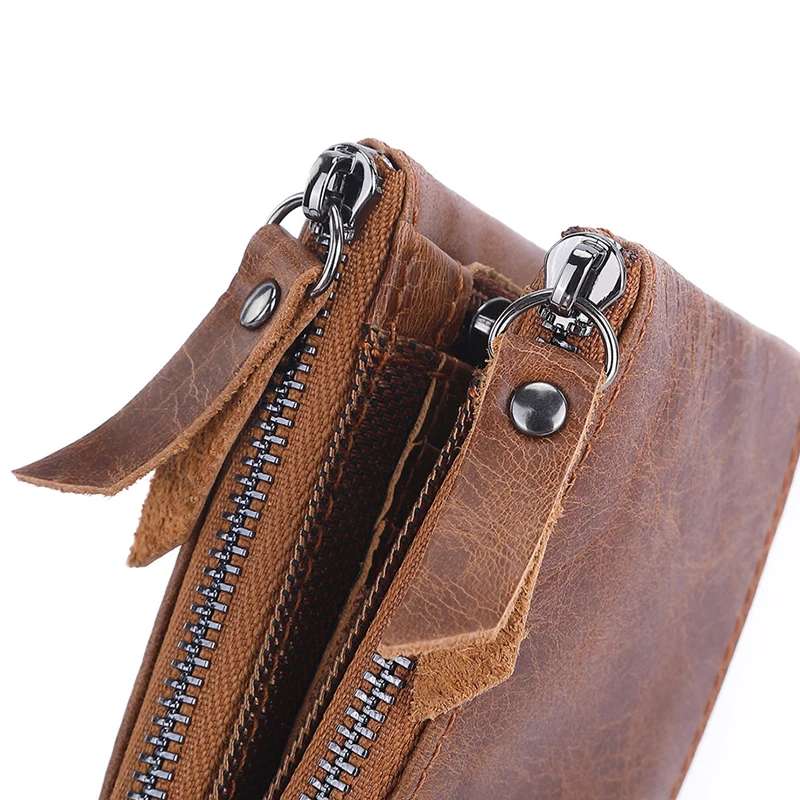 Genuine Leather Men's Wallet Short Fashionable Zero Wallet Cowhide Double Zipper Wallet