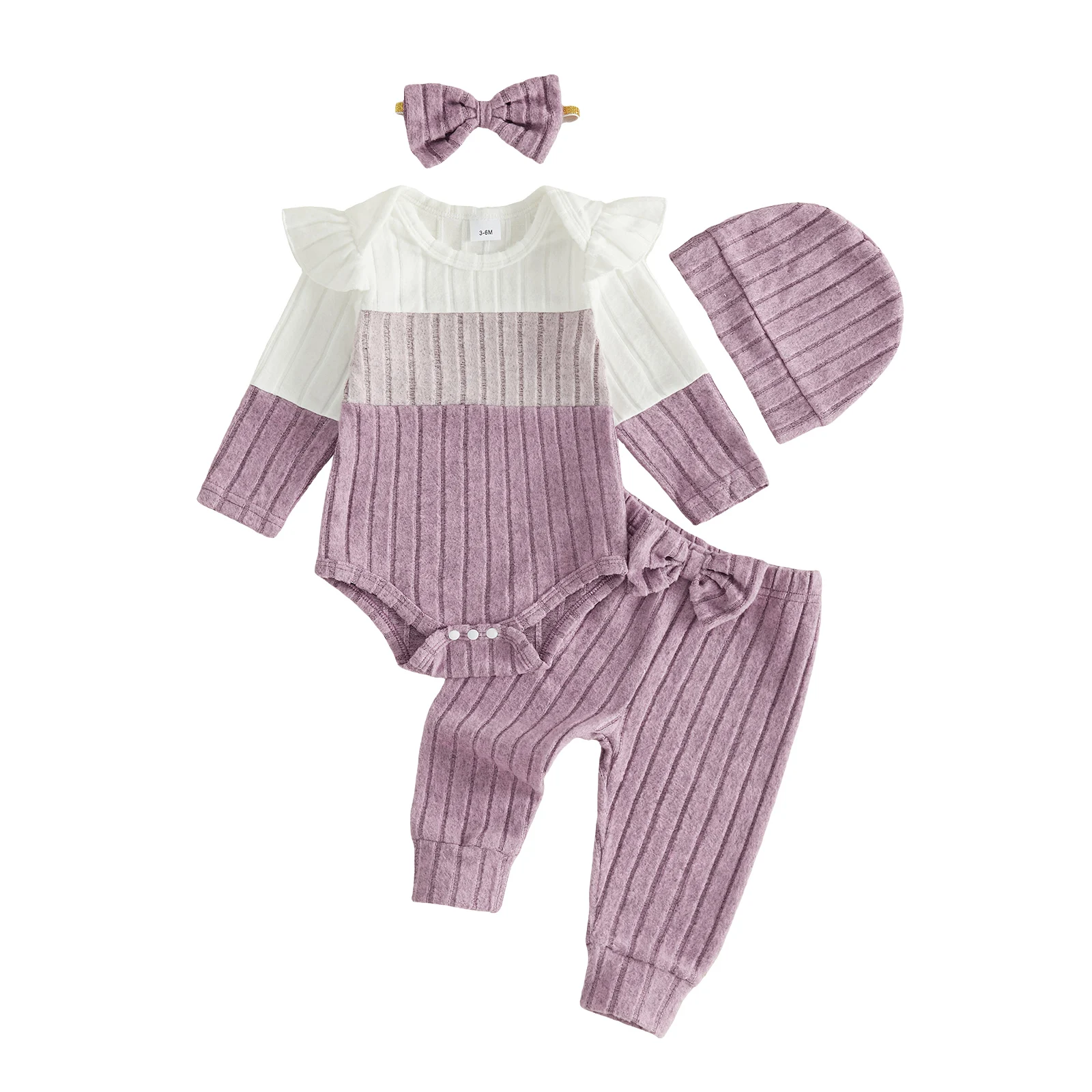 Baby Girl Fall Outfits Contrast Color Long Sleeve Romper Pants Headband Hat