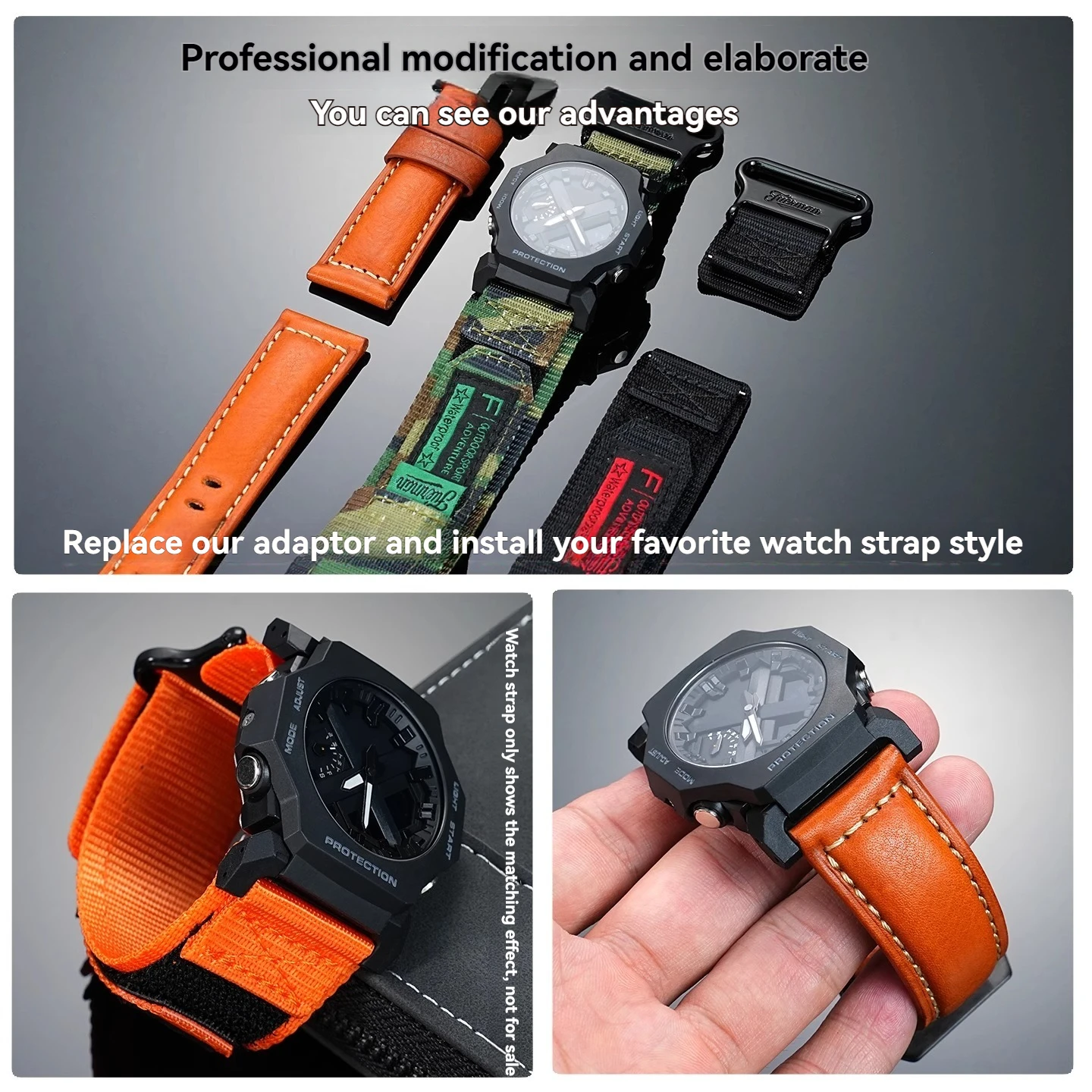 GA-2300 ساعة موصل ل كاسيو GA2300 GA 2300 تعديل الجلود المطاط حزام النايلون محول 24 مللي متر محول الفولاذ المقاوم للصدأ