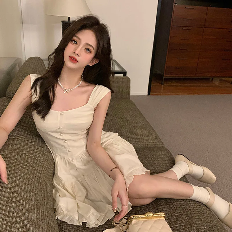 Vestido de alça com cintura feminina design de nicho verão petite fada doce e picante roupas femininas