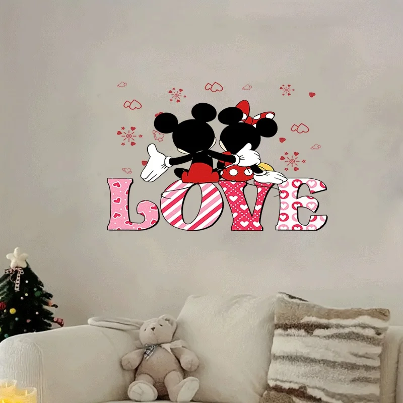 1 ملصق حائط ديزني ميكي وميني تحت عنوان عيد الحب - ميكي وميني بنمط قلب يتميز بحروف الحب - مناسب للزجاج والجدران والثلاجات والمرايا وتزيين الغرفة وتصميم المرح #4
