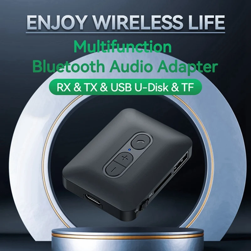 Bluetooth 5,4 аудиоприемник-передатчик с поддержкой USB U-диска/TF-карты AUX стерео HIFI музыкальный беспроводной адаптер без потерь