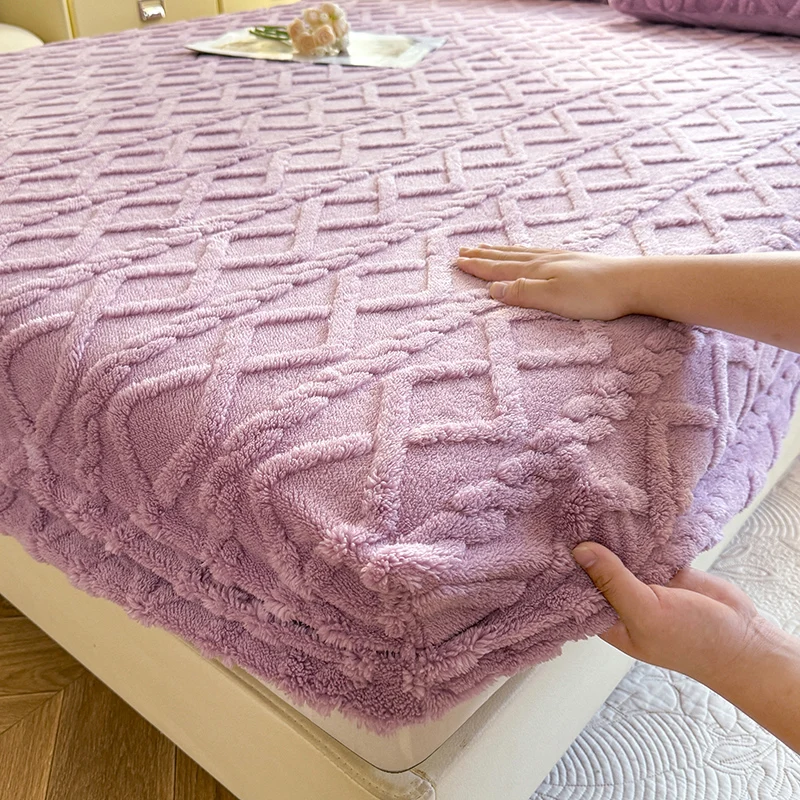 New Solid Color Jacquard Tafu Fleece Fitted Sheet Household Mattress Protective Cover Non-slip Single Piece No Pillowcase