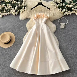 Runway Holiday Formal Evening Long Dresses For Women Straps Sundress 3D Flower Big Bow Rhinestone Elegant Sweet Party Dress